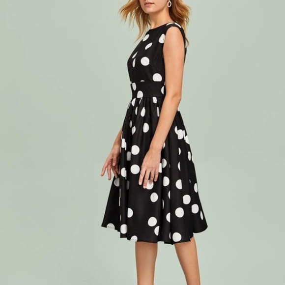 SHEIN Zipper Back Polka Dot Flare Dress midi vintage style‎ size L - Picture 3 of 13